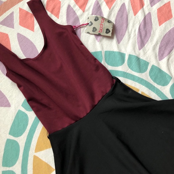 Boohoo Sally Contrast Skater Dress Berry - Picture 6 of 7